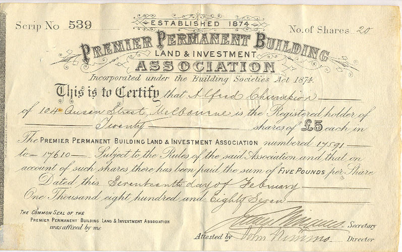 Shares Certificate of Land and Investment Shares Certificate of Land and Investment