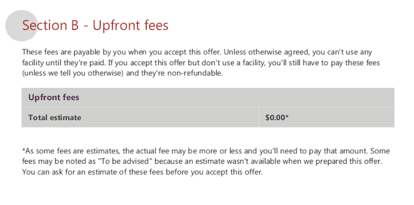 Section B Upfront Fees